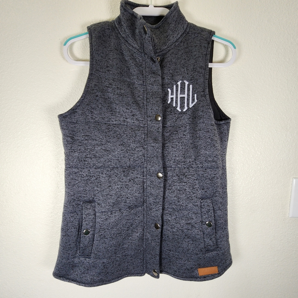 Marleylilly Women Gray  Quilted HHL Monogrammed Vest Size S - Picture 2 of 16